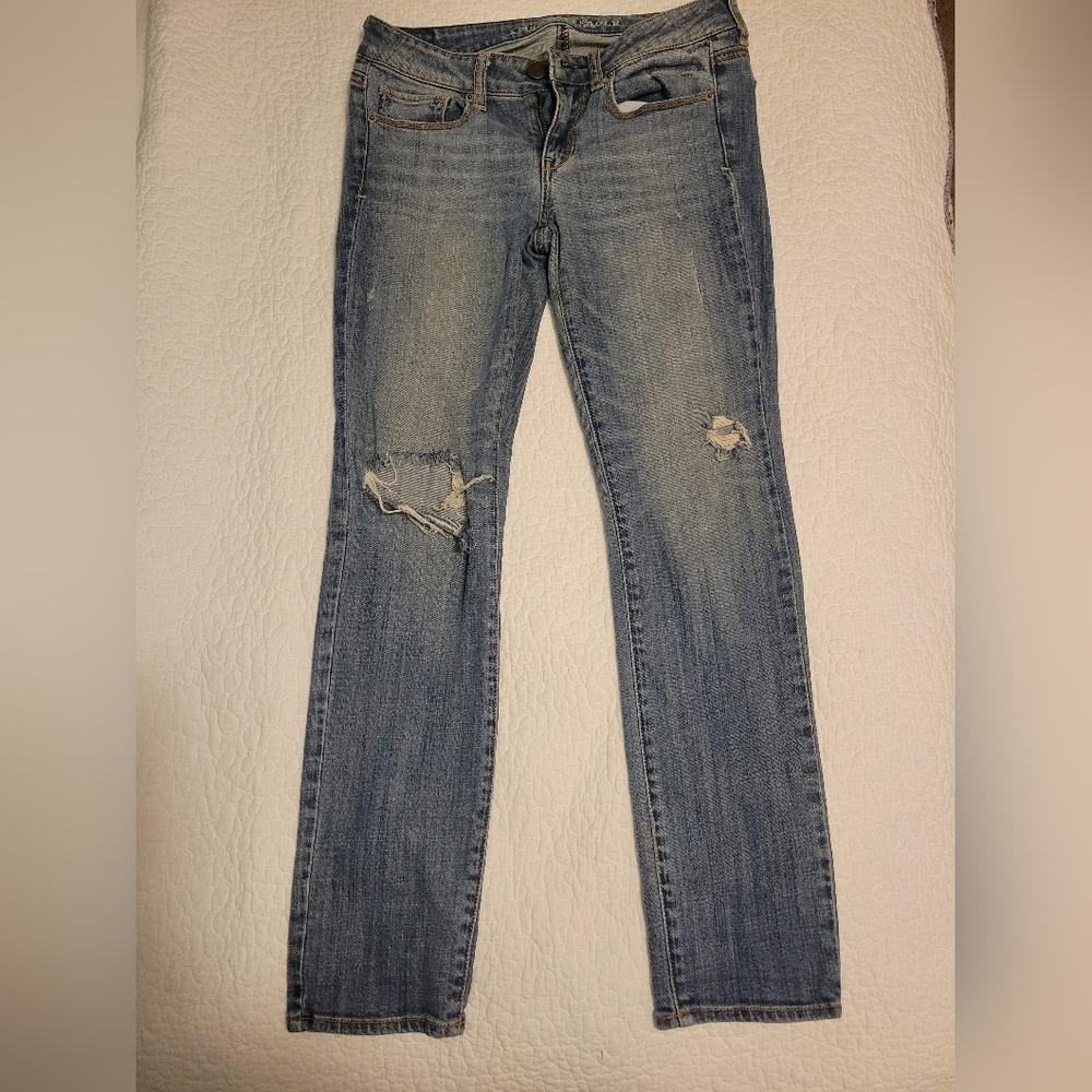 AE Distressed Blue Jeans for Women, Size 4, Skinny Stretch